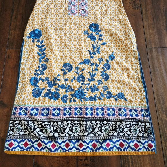 Printed Embroidered Top Kameez Dupatta Long Scarf 100% Cotton Causal Wear Dress - Picture 3 of 8